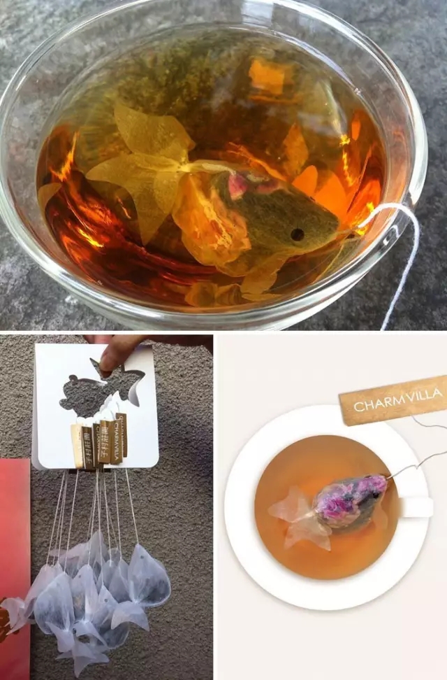 金魚茶包，泡水之后相似度更高